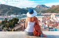 Cartagena, Roman amphiteater, woman tourist enjoying city view