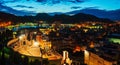 Cartagena, Spain. Aerial view of port city at night