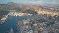 CARTAGENA, SPAIN - SEPTEMBER 25, 2018. Aerial view of Navantia shipyard and military ships