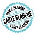 CARTE BLANCHE text on blue-black round stamp sign