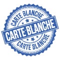 CARTE BLANCHE text on blue round stamp sign