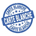 CARTE BLANCHE text written on blue round stamp sign