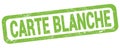 CARTE BLANCHE text written on green rectangle stamp