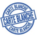 CARTE BLANCHE written word on blue stamp sign
