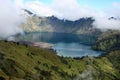 Carter lake of mt Rinjani in the clouds Royalty Free Stock Photo