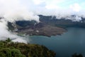 Carter lake of mt Rinjani in the clouds Royalty Free Stock Photo