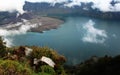 Carter lake of mt Rinjani looking down on the volcano Royalty Free Stock Photo