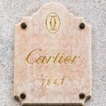Cartier logo in an exclusive area of Milan, Italy