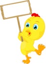 Carto Cute baby chicken cartoon with blank sign Royalty Free Stock Photo