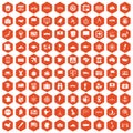 100 cartography icons hexagon orange