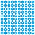 100 cartography icons set blue