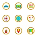 Cartography icons set, cartoon style