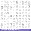 100 cartography icons set, outline style