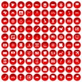 100 cartography icons set red