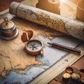 Cartography and map making, featuring elements like maps, compasses, and cartographic tools, symbolizing map creation, geographic
