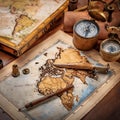 Cartography and map making, featuring elements like maps, compasses, and cartographic tools, symbolizing map creation, geographic