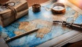 Cartography and map making, featuring elements like maps, compasses, and cartographic tools, symbolizing map creation, geographic