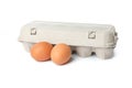 Carton box and chicken eggs isolated Royalty Free Stock Photo