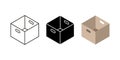 Carton box icons. Flat black and linear cardboard box and delivery service symbols, post parcels and shipping package