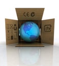 Carton box with world globe with america Royalty Free Stock Photo