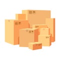 Carton boxes delivery packaging. Pile various of stacked goods cardboard boxes. Vector illustration isolated on white