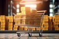 Carton boxes on trolley in warehouse Royalty Free Stock Photo