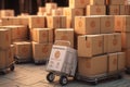 Carton boxes on trolley in warehouse Royalty Free Stock Photo