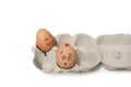Carton of brown eggs with one cracked egg Royalty Free Stock Photo