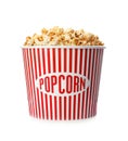 Carton bucket with delicious fresh popcorn Royalty Free Stock Photo