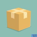 Carton container illustration, cardboard box pack closed parcel, package paper flat cartoon design