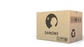 Carton with Danone logo. Editorial 3D rendering