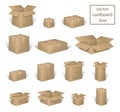 Carton delivery packaging open and closed box, with fragile signs set. Brown box collection, cardboard container Royalty Free Stock Photo