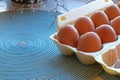 Carton of frech eggs in close-up Royalty Free Stock Photo