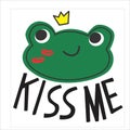 carton frog face kiss me print vector art