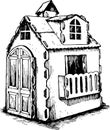 carton house for kids sketchy monochromatic illustration