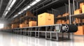 Warehouse with boxes and conveyor belt. Royalty Free Stock Photo