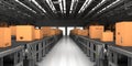 Warehouse with boxes and conveyor belt. Royalty Free Stock Photo