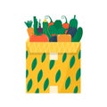 Carton packages with fruits and vegetables for delivery icons. Set of postal parcels, packs, boxes, letters, envelopes. parcel for