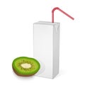 The carton packages of Milk or juice, isolated on light background. carton packages with kiwi juice, White pack Mockup, vector