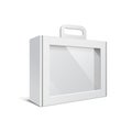 Carton Or Plastic White Blank Package Box With Handle. Briefcase, Case, Folder, Portfolio Case. Royalty Free Stock Photo