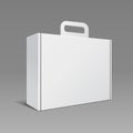 Carton Or Plastic White Blank Package Box With Handle. Briefcase, Case, Folder, Portfolio Case. Ready For Your Design. Royalty Free Stock Photo