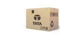Carton with Tata logo. Editorial 3D rendering