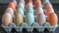 A carton of various pastel-colored eggs. Royalty Free Stock Photo
