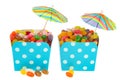 Cartons colorful candy with parasols