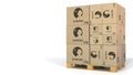 Cartons with Danone logo. Editorial 3D rendering
