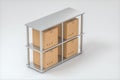 The cartons are put on neatly arranged shelves, 3d rendering