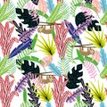 Cartoon abstract seamless pattern lazybones in the jungle white