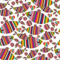 Cartoon abstract striped fishes vector seamless pattern. Colorful hand drawn fishes, love hearts, geometric shapes, circles, Royalty Free Stock Photo