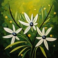 Cartoon Abstraction: Vibrant White Daisy Painting With African Art Influence