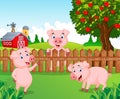 Cartoon adorable baby pig on the farm Royalty Free Stock Photo